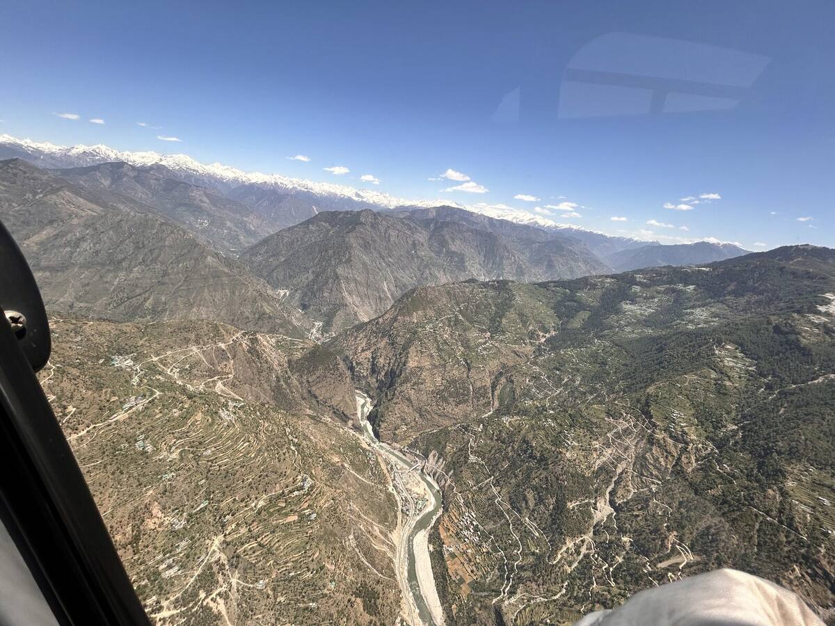 Sutlej river with hydropower infrastructure visible in the valley floor